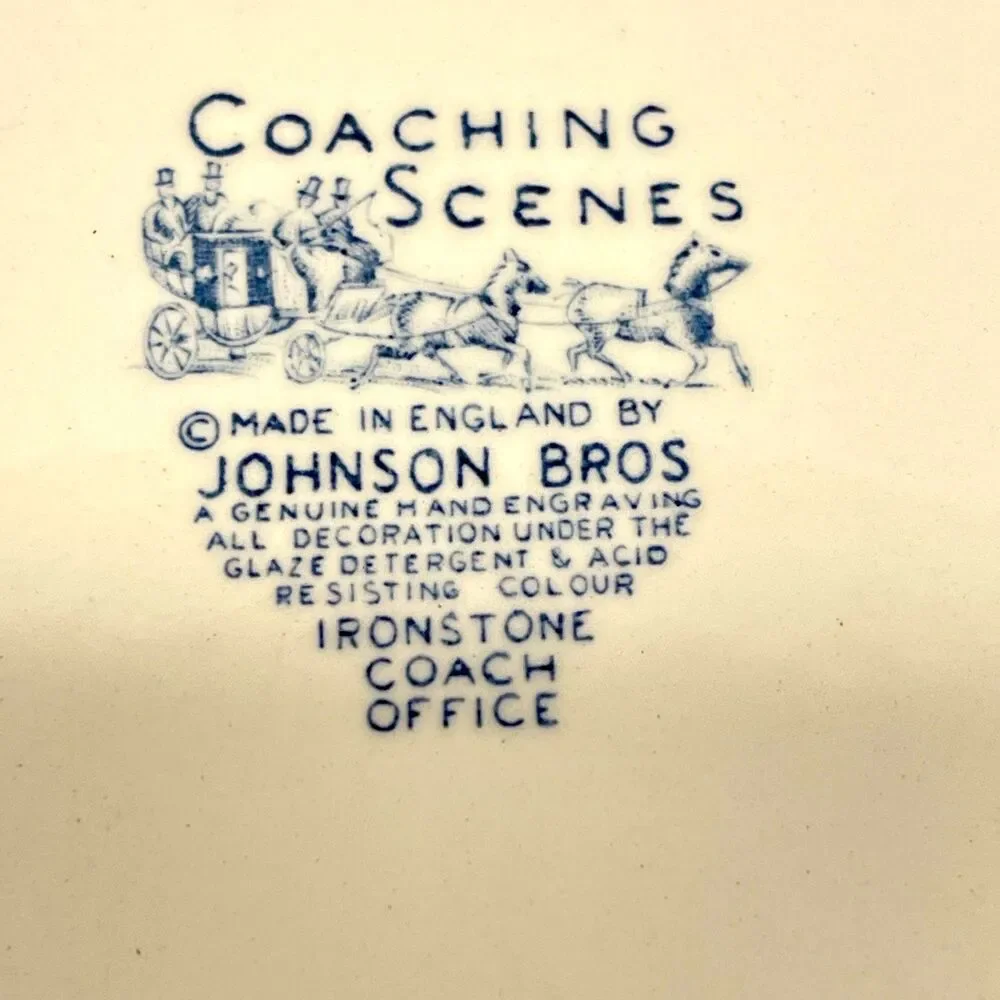 Johnson Brothers Blue & White Coaching Scenes Coach Office Set (3) Lunch Plates